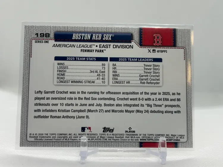 Red Sox Team Card 2026 Topps Series 1 Sandglitter