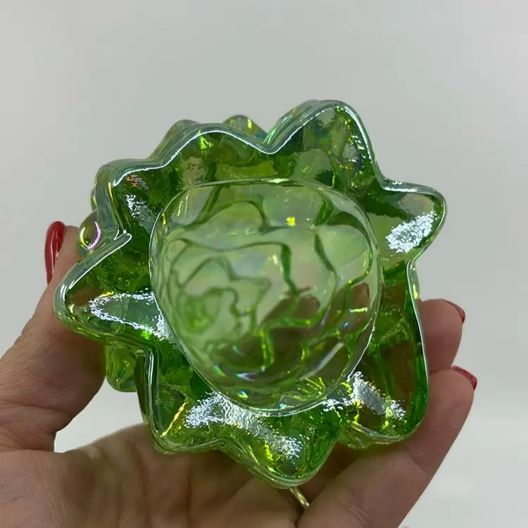 Iridescent Green Tree & Red Carnival Deer Pair Mosser Glass 5.5” & 3.75”