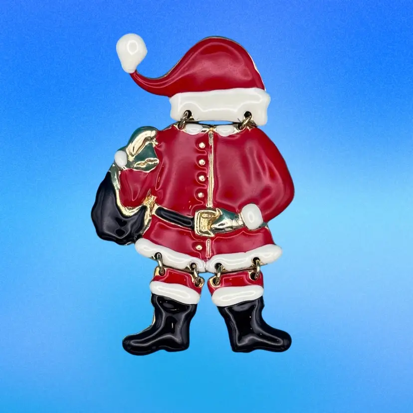 Vintage JJ Articulated Santa Claus Brooch – 1980s Jonette Jewelry Co. Enamel Christmas Pin