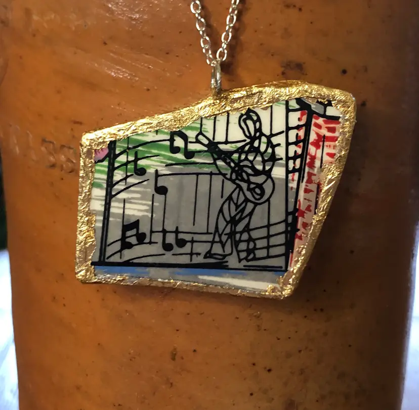 Oodelally Shop Artisan Made Pendant Elvis Collector Plate Handcrafted Necklace 1 5/8in x 1.25in