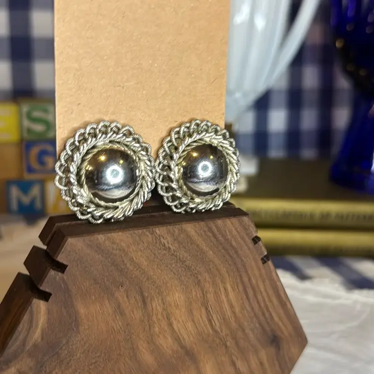 Signed Bergére Silver-Tone Clip-On Earrings - Vintage