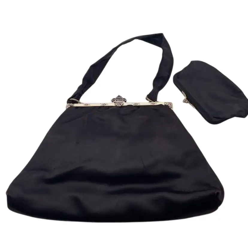 Vintage Classic Frame Satin Evening Bag with coin/makeup purse - Circa 1950's - Possibly L&M bag