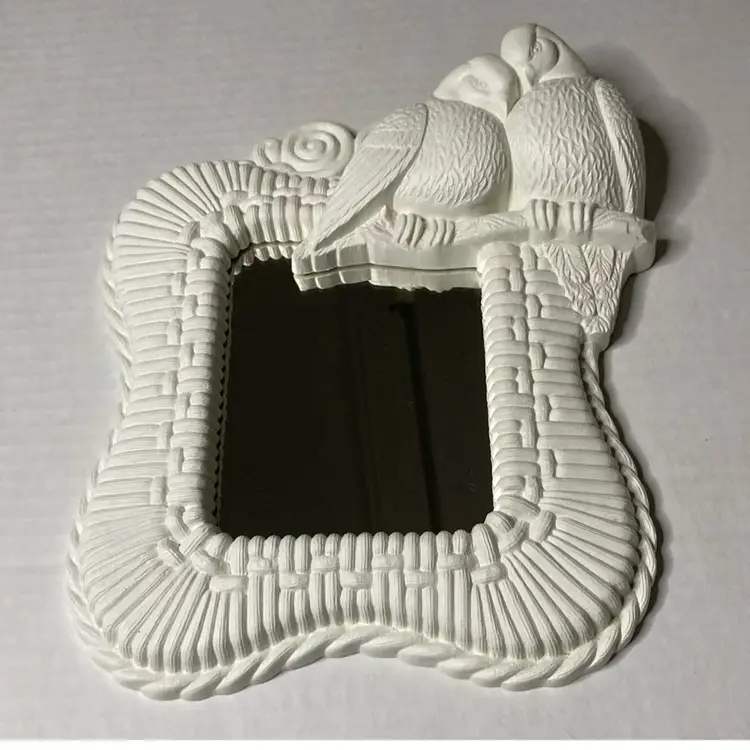 Vintage Wall Mount Mirror With Birds 9” Tall 7” Wide! Excellent Condition! White!