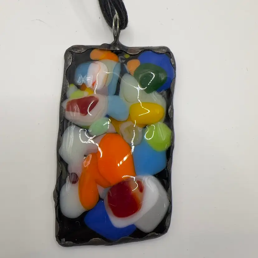 Fused Glass Pendant With Black Patina On Copper Foil 2 1/2” X 1 1/2”