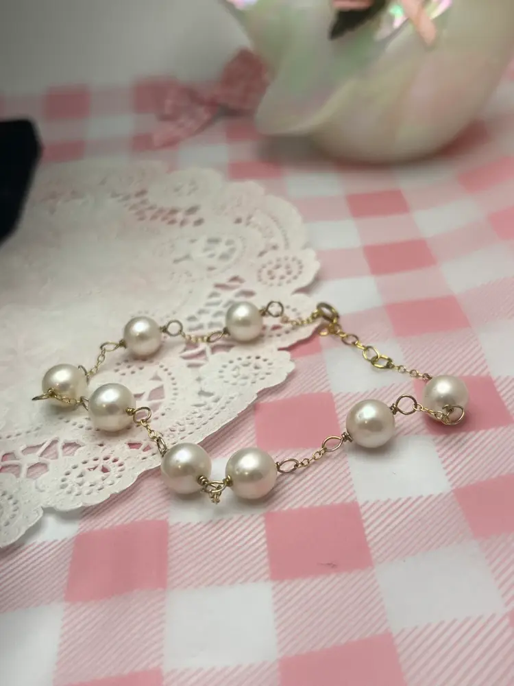 JTV White Cultured Freshwater Pearl 3-Pc Set 925 Sterling Silver Gold Plated Necklace, Earrings, Bracelet