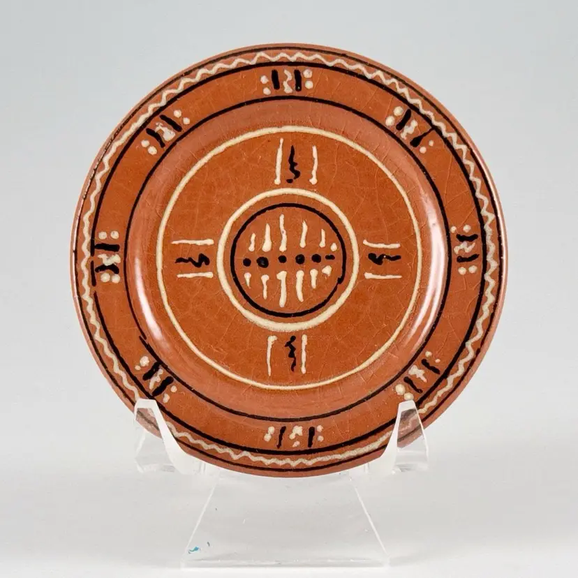 Rowe Pottery Works/Bob Timberlake, Vintage "Old Salem Collection", Slip-Trailed Miniature Redware Plate
