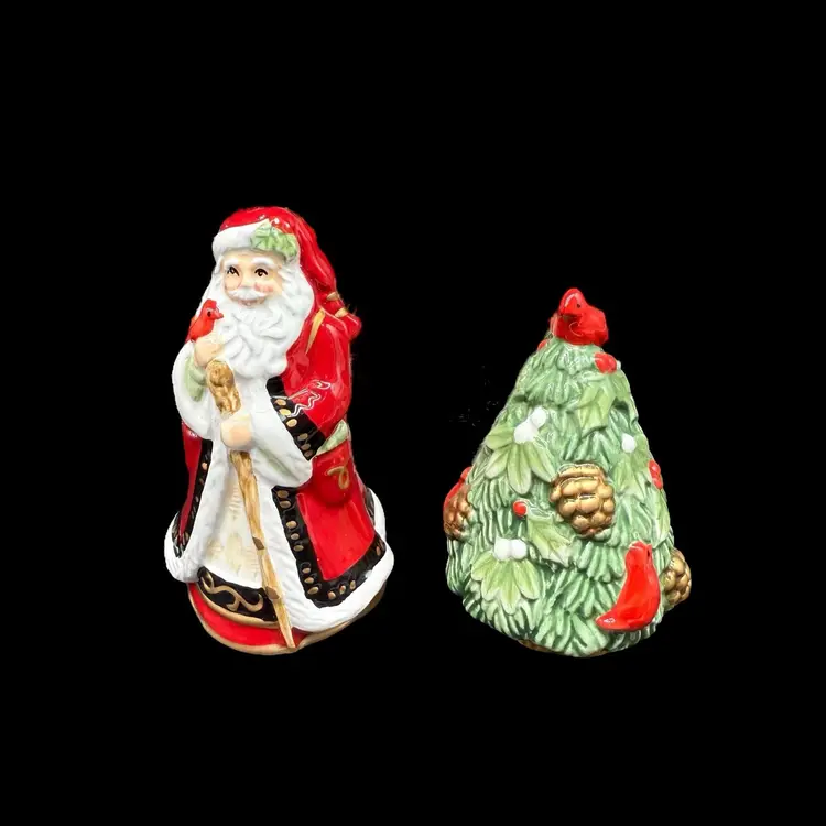 Fitz & Floyd Winter Claus Salt and Pepper Shaker Set Christmas Tree Santa
