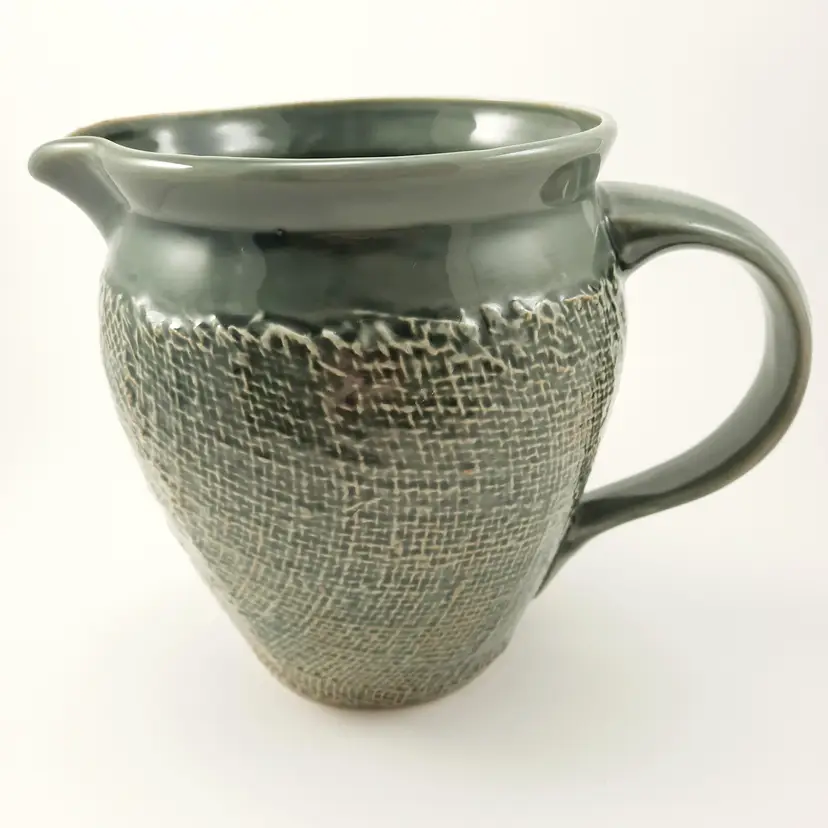 Craft Green Gray Ceramic Pitcher Burlap Design