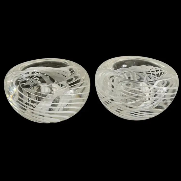 Candle Holders -White Latticino -Art Glass- Tea-light Or Votive – Hand-Blown- (Set of 3!Found Another One!) 3" diameter x 1.5"