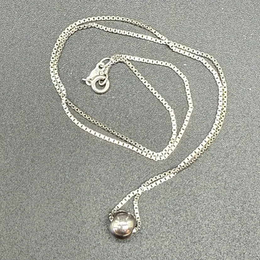 Box Chain And Bead 925 Sterling Silver Necklace 18”