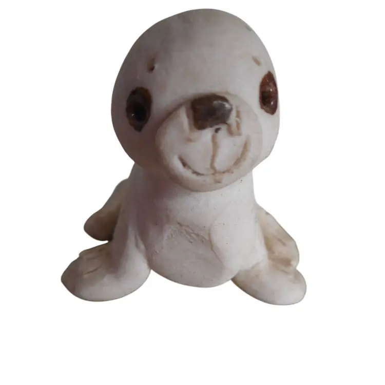 Vintage handmade 1960S Seal Sea Lion on Rock Clay Pottery
