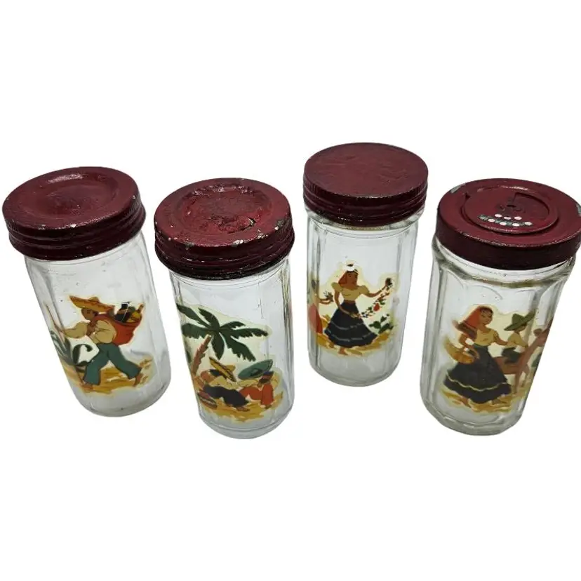 Vintage Tropical Spice Jars Set