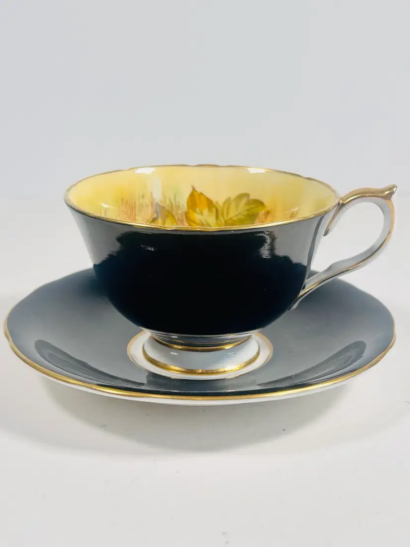 Aynsley Orchard Gold Black Tea Cup And Saucer signed by D. Jones Excellent Cond