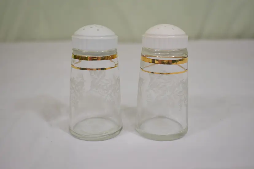 Salt and Pepper Set MCM Gold Trim Grape Vine Etched
