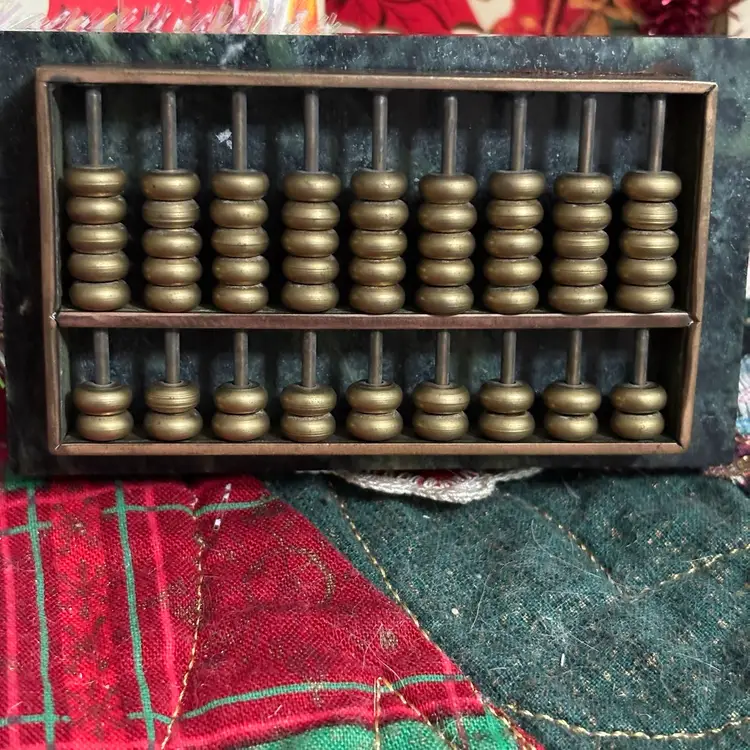 Vintage Small Abacus Paperweight 9 Column Brass Marble Desk Accessory