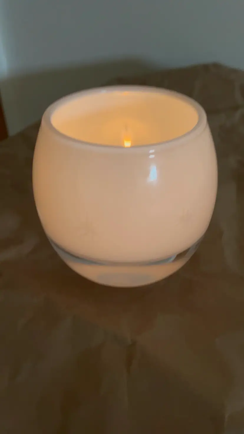 Vtg Handblown Glass Votive Candle Holder White Cased Etched Poland
