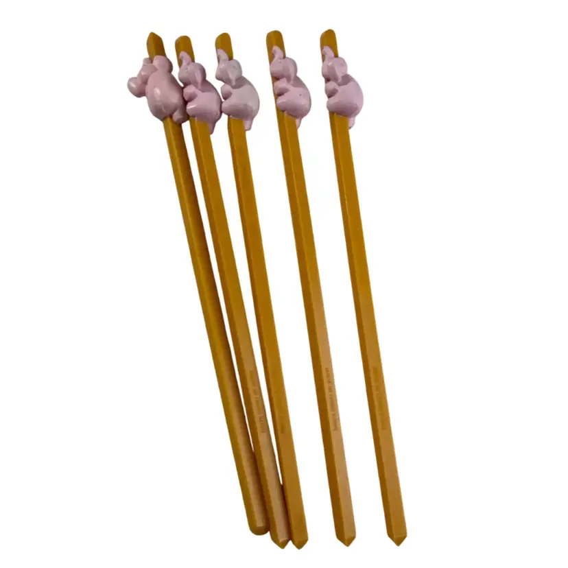 022. Set Of 5 Vintage Plastic Pink Elephant Stir Sticks Made In Hong Kong 7”