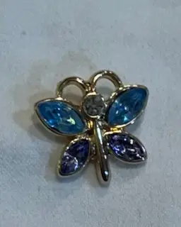 Small Rhinestone Silver Tone Butterfly Pendant .5”