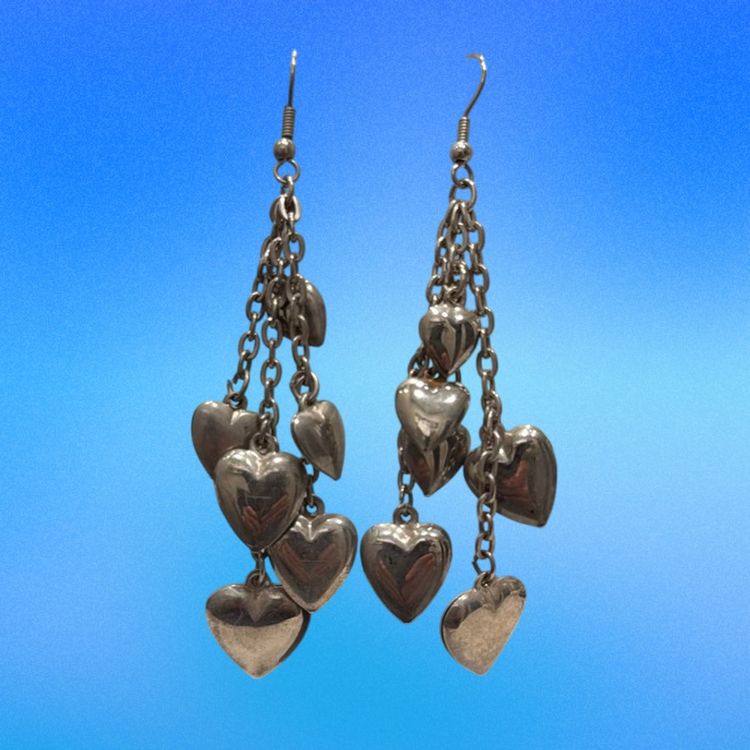 Vintage 80’s Lightweight Chunky Heart Dangle Earrings, 3.5”