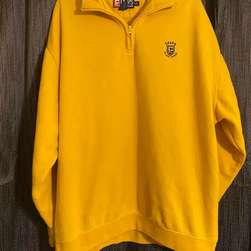 Chaps Ralph Lauren Men's Size Large Gold Quarter-Zip Sweatshirt - Y2K Era