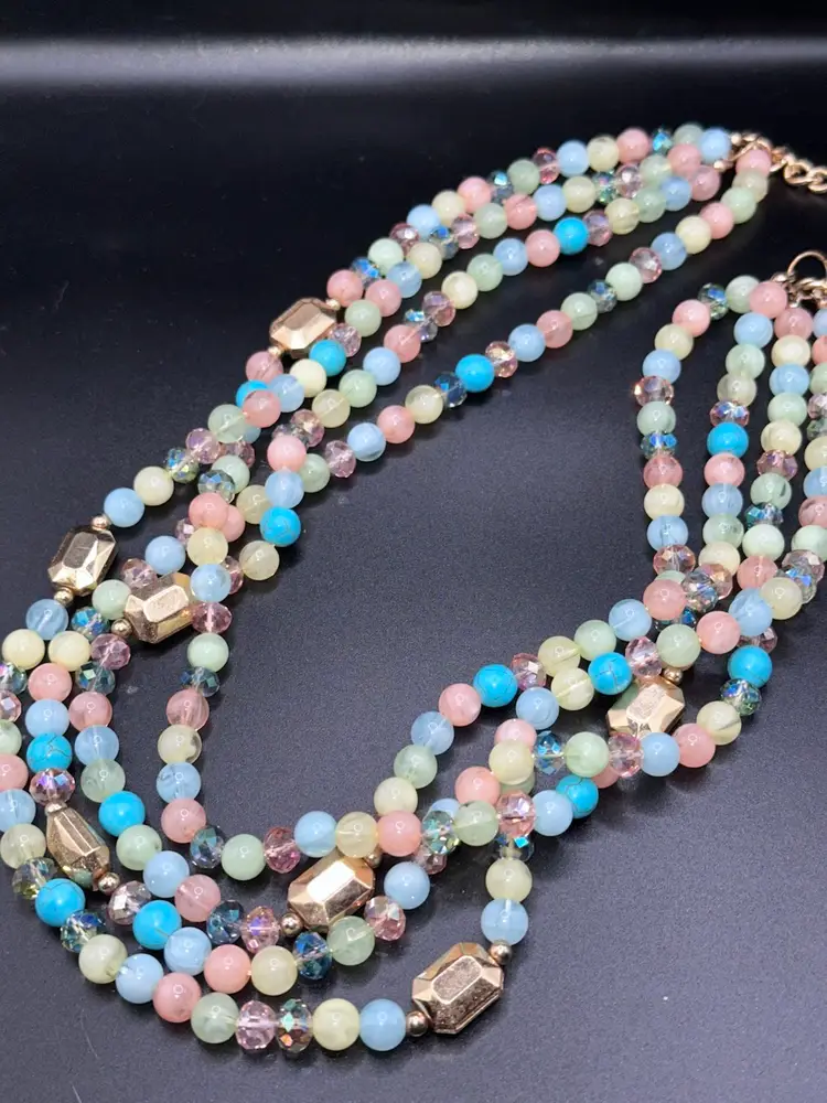 Jules Pastel Multi-Strand Beaded Necklace – Vintage Spring Rainbow Statement Jewelry