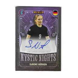 2025 Topps Merlin UEFA Euro Sjoeke Nusken Purple Mystic Nights Auto /50