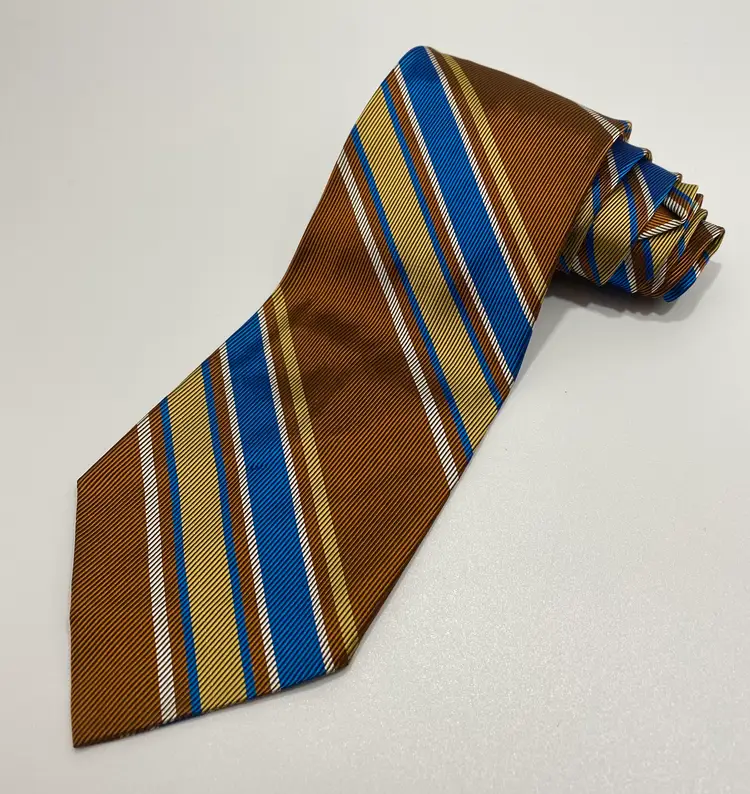 Vintage All Acetate Yellow, Blue, White Striped Crown Tie Shops Necktie 59.50 x 3.85"