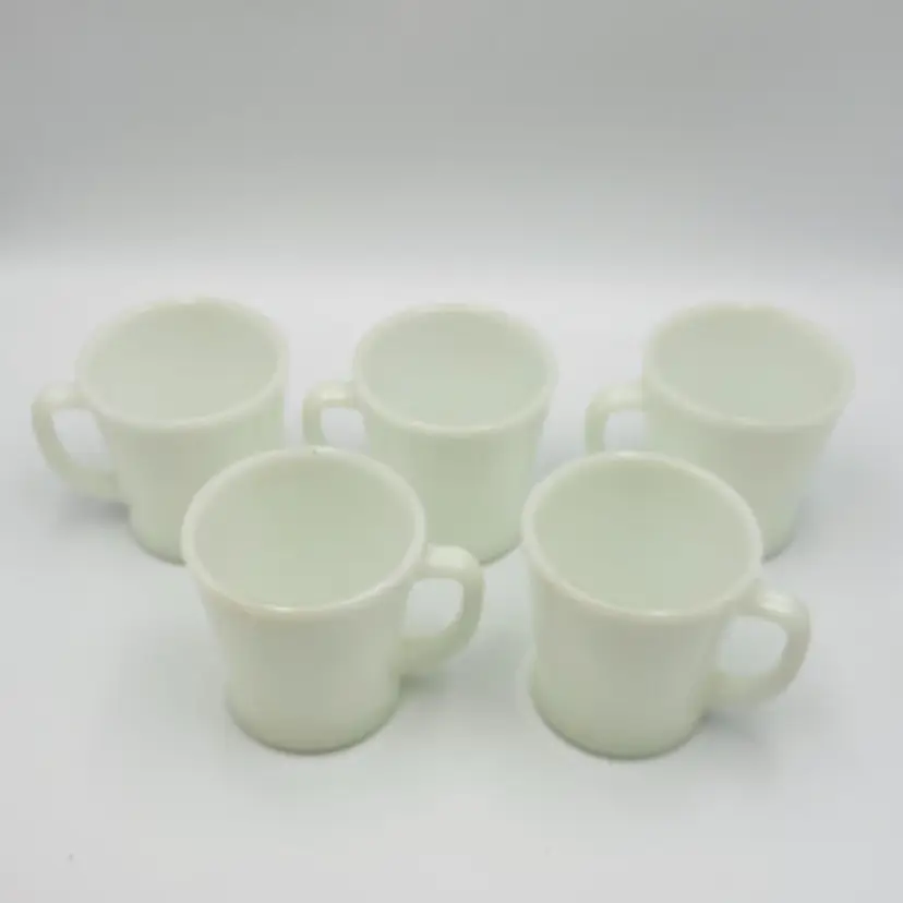 Vintage Fire King Anchor Hocking White Milk Glass Coffee Mugs D Handle Set of 5