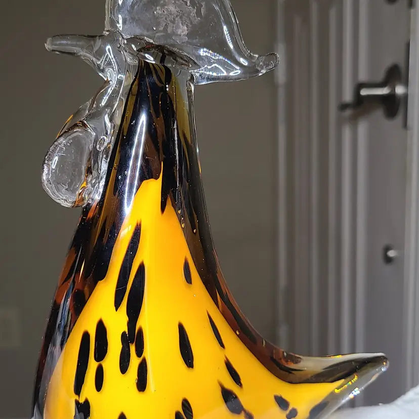 8" Yellow Art Glass Rooster / Chicken