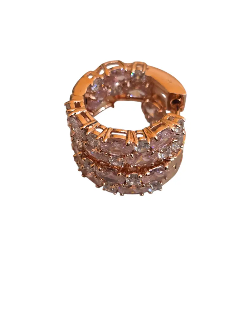 Beautiful Contemporary CZ Clear and Pink Pink Gold Pierced Hoop Earrings (A9470)