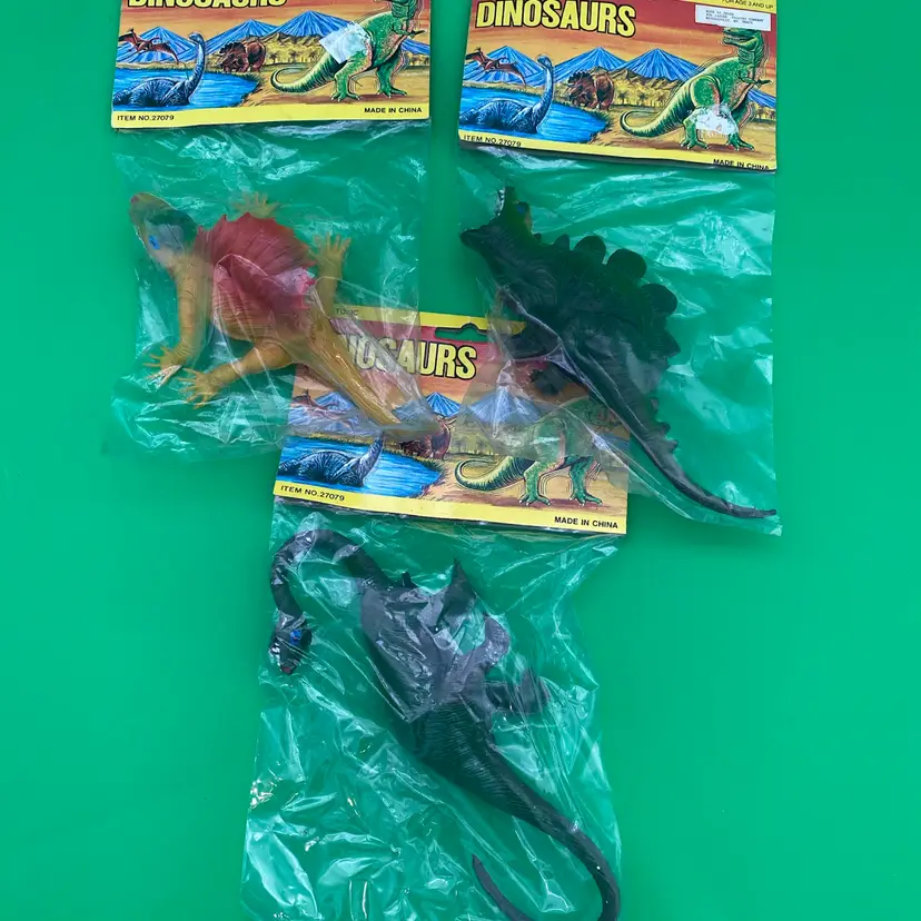 Lot of 3 Different 1980's Dinosaurs Toy Figures - New in Package - Non-Toxic