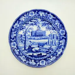 Antique 1800s Rogers Historic Blue Staffordshire Boston State House 6.5" Plate