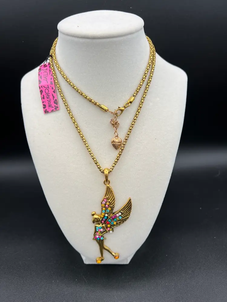 Betsey Johnson Pixie 🧚 With Multicolor Stones On A Golden Chain With Tags 15”