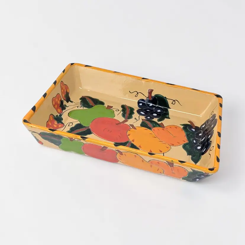 Hand Painted Talavera Casserole Dish with Fruit Motif