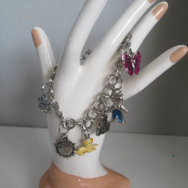 Vintage 1980's Silver Charm Bracelet dog mom good luck more