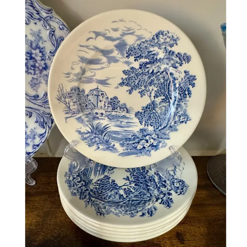 5.5” Set Of 6 Wedgwood Blue & White “Countryside” Bread & Butter Plates