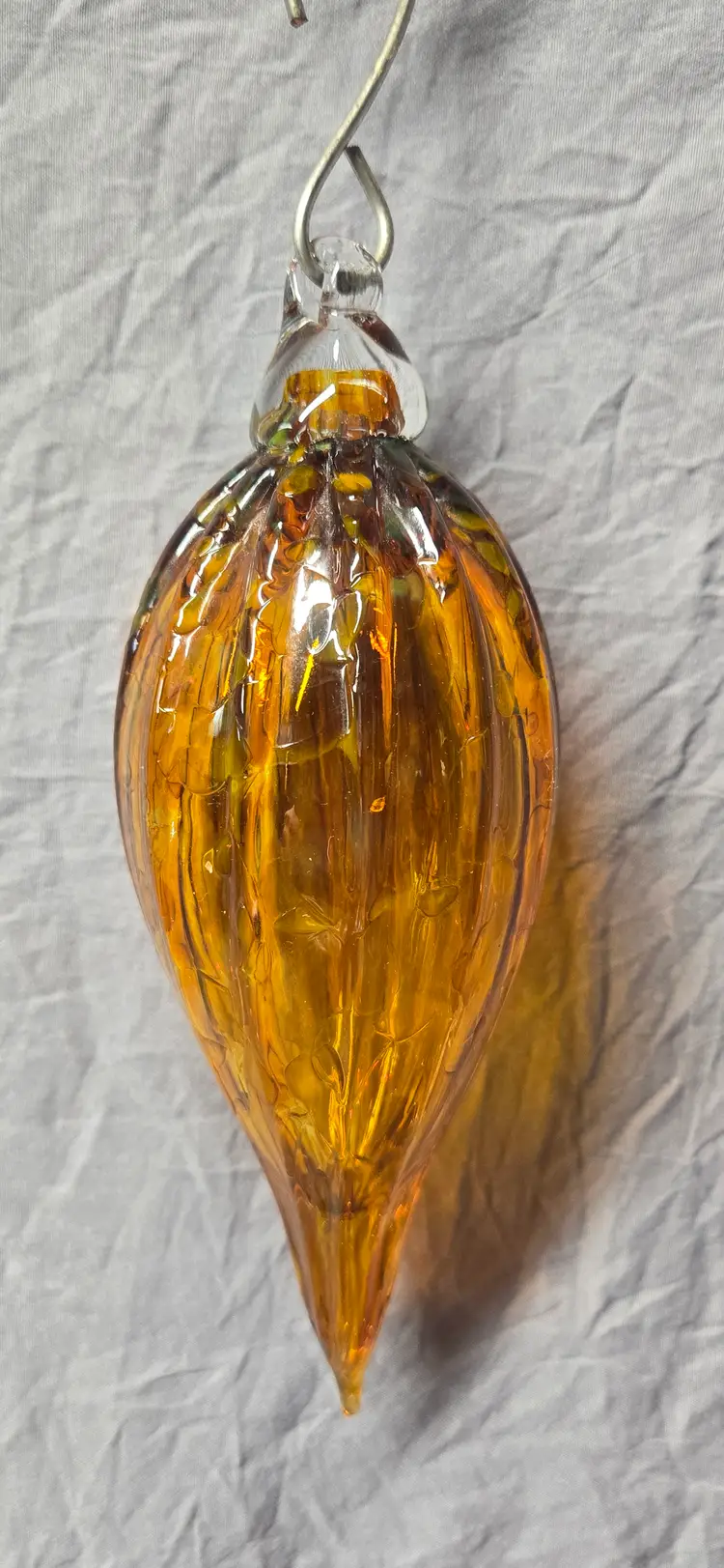7" Handblown Amber Glass Ornament