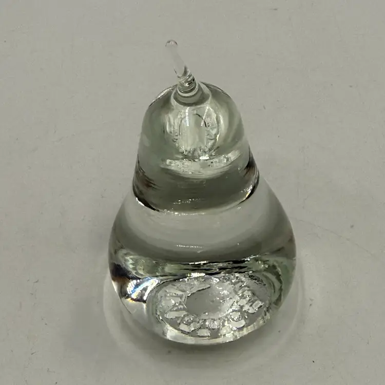 Vintage Anton Intaglio Clear Art Glass Pear Paperweight Hand Blown Figurine