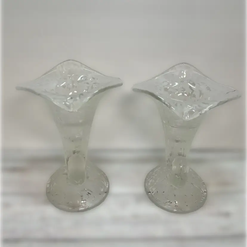 Pair Of “Early”Fenton Satin Glass Ming Cornucopia Candle Holders