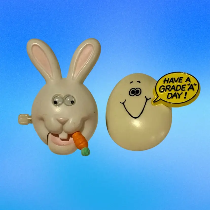 Vintage Signed Hallmark Cards Easter Pins Lot/2; Easter Bunny Pin and “Have a Grade ‘A’ Day” Egg Pin
