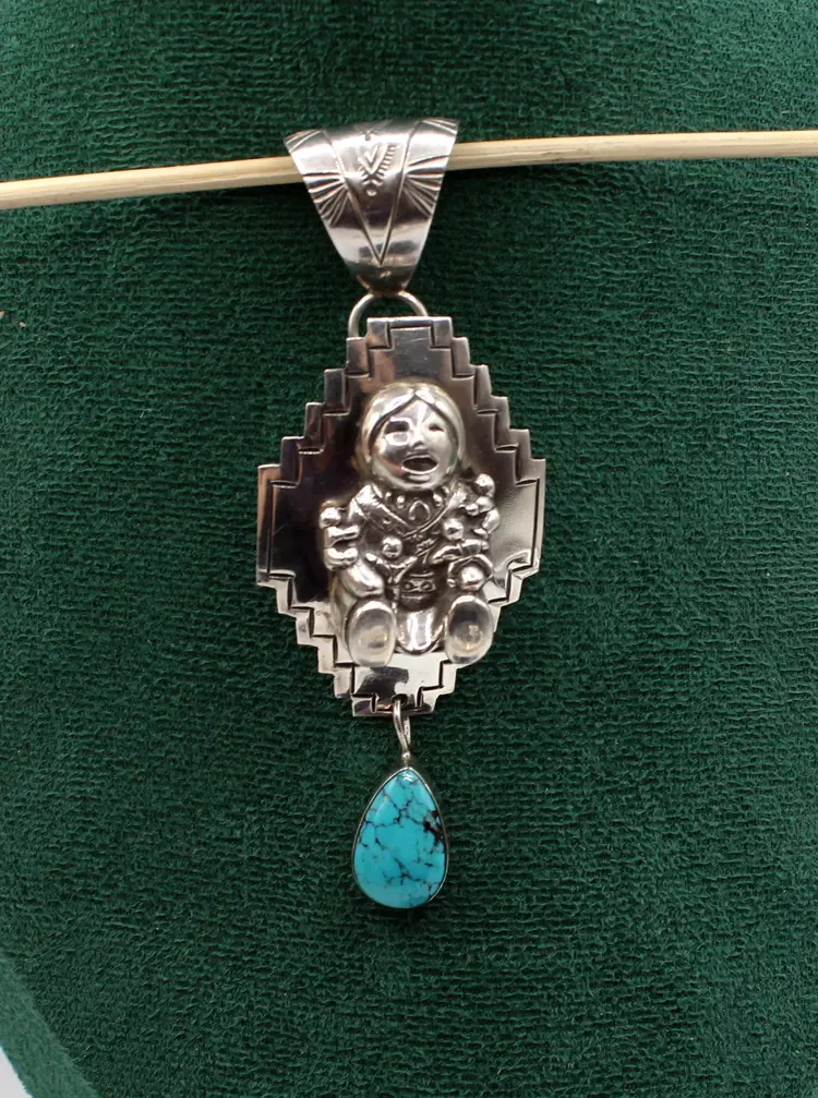 Carol Felley Story Teller sterling silver turquoise brooch pendant 27.21g