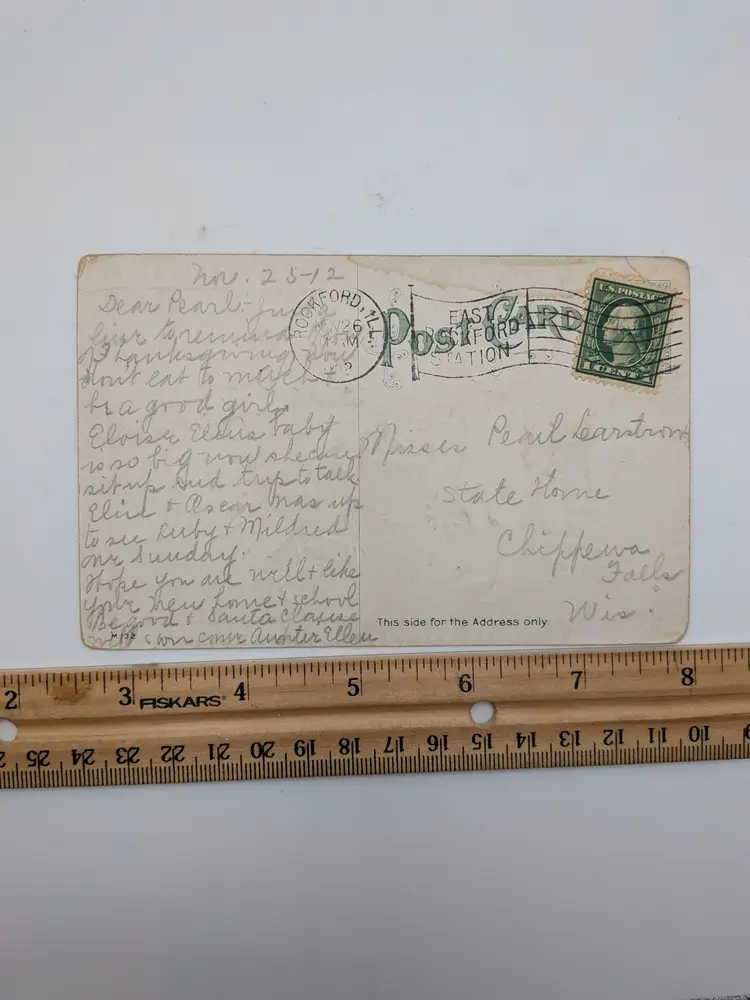 E77. ANTIQUE POSTCARD POSTMARKED 1912 J Herman THANKSGIVING GREN 1¢ STAMP