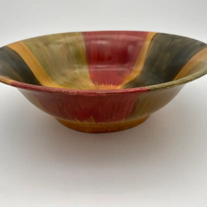 Large Vibrant Sunburst Pattern Decorative Artisanal Bowl - 11.5" Wide