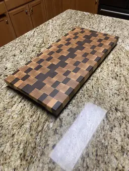 Walnut, Maple & White Oak End-Grain Cutting Board with Integrated Plate-Slide Handles