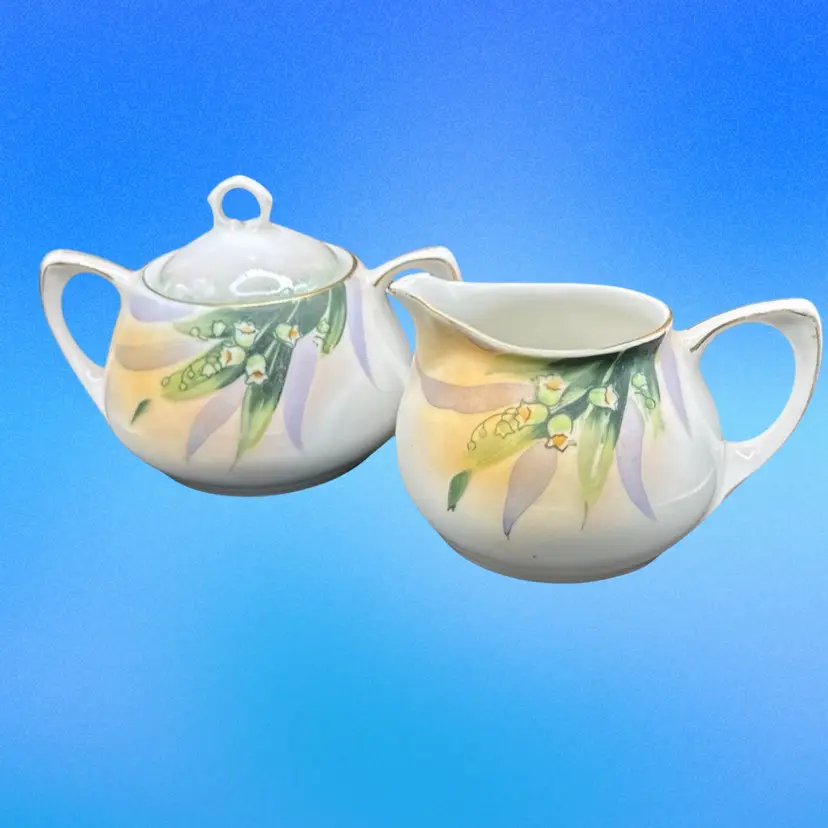 Antique Nippon (Japan) Lily Of The Valley Sugar And Creamer (1891-1921) Excellent Condition