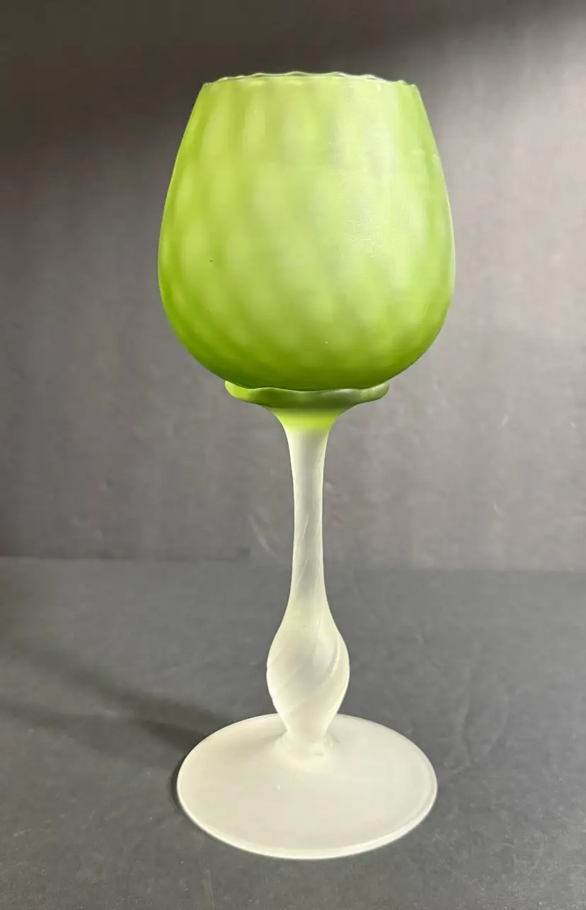 Enesco Green Optic  Wine Glass Hand Blown Satin 9.5”