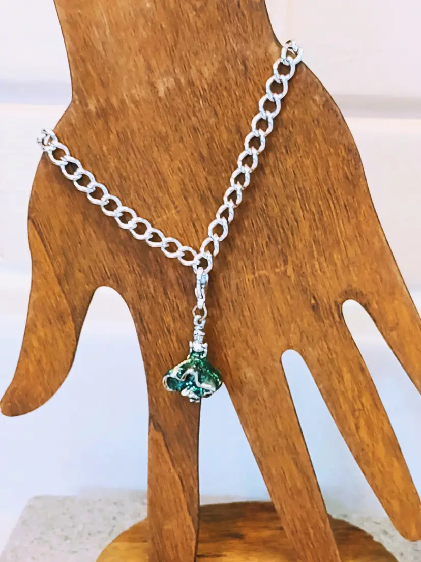 DISNEY GREEN ENAMEL ROSE AND CZ MICKEY CHARM BRACELET