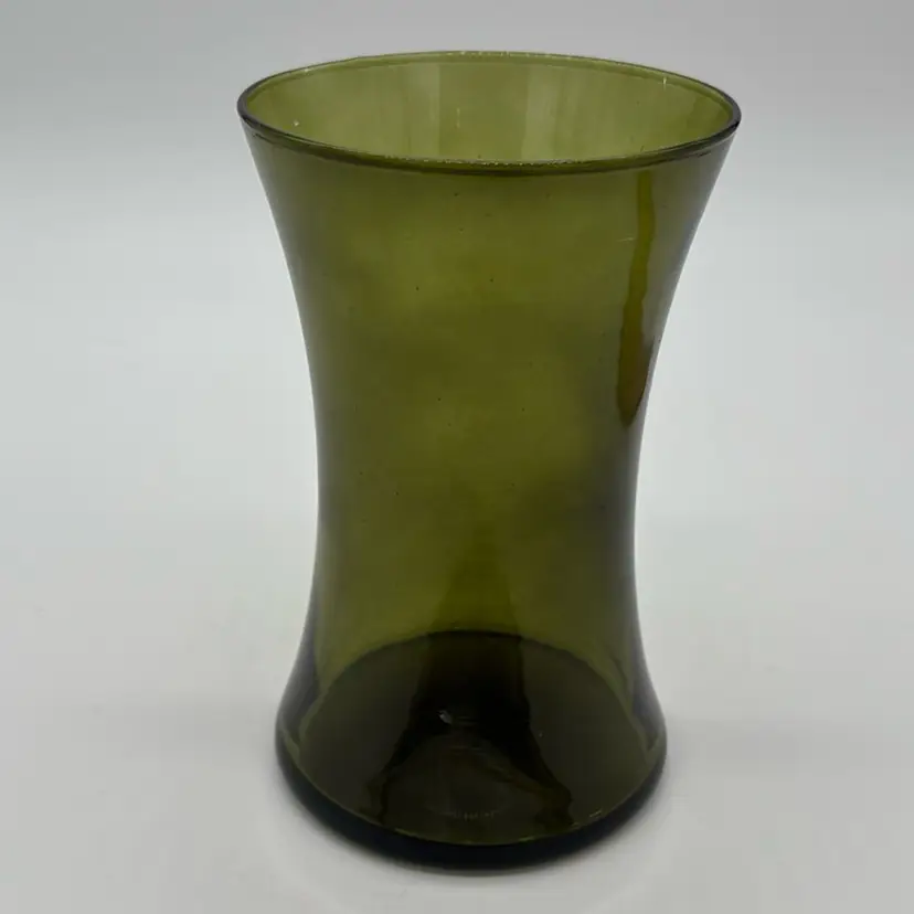 Vintage Olive Green Glass Vase MCM