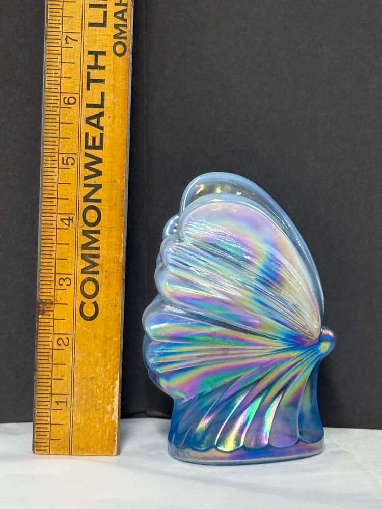Rare Vintage Fenton Blue Iredescent Butterfly Glass Figurine