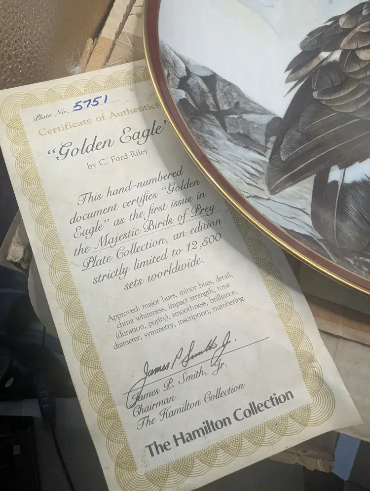 Vintage Hamilton Collection Golden Eagle Plate Majestic Birds of Prey. Original Box COA